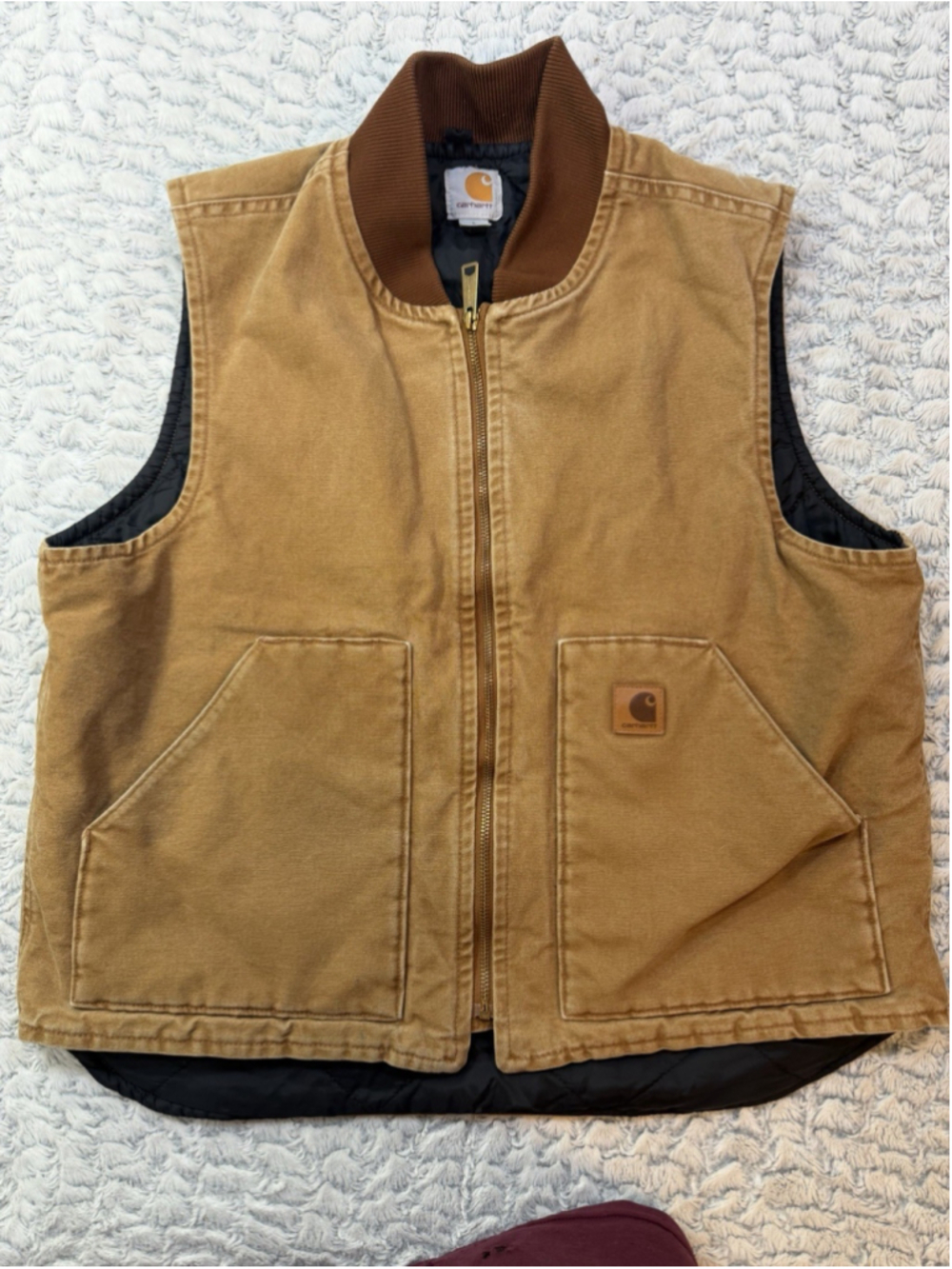Carhartt Men's Brown Lined Zip Work Vest w/ Pockets Size L Regular